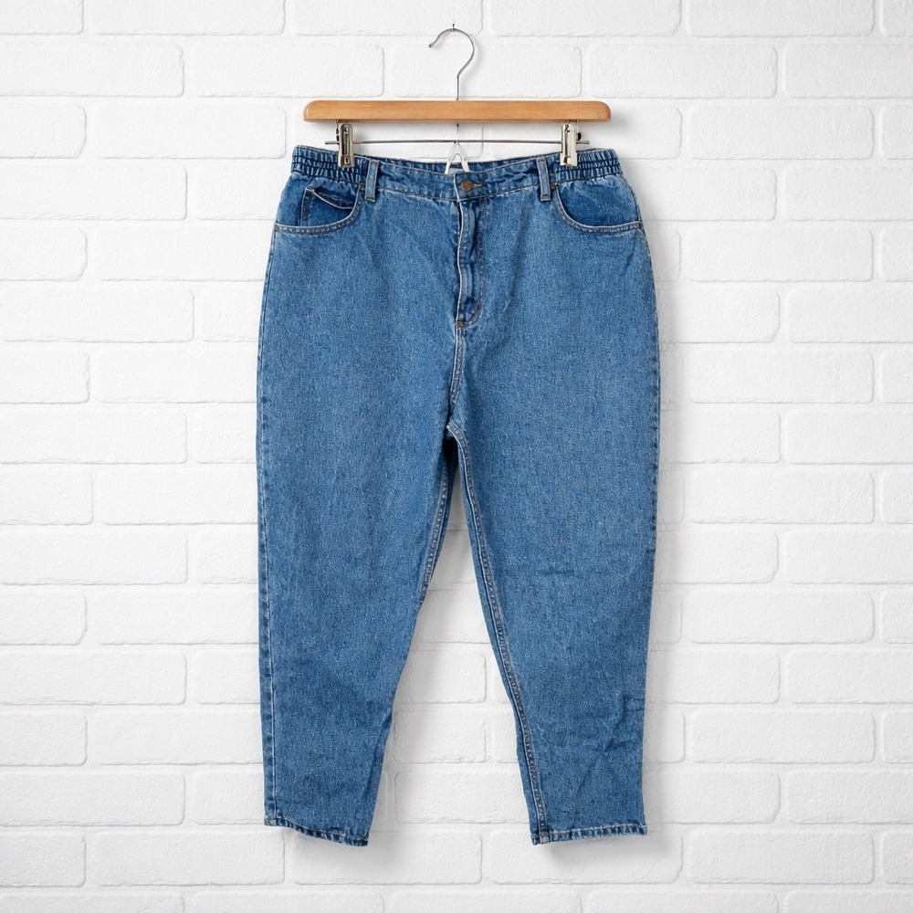LL Bean Jeans Women Plus Size 18 Petite Blue Relaxed Fit Elastic Waist Denim 90s